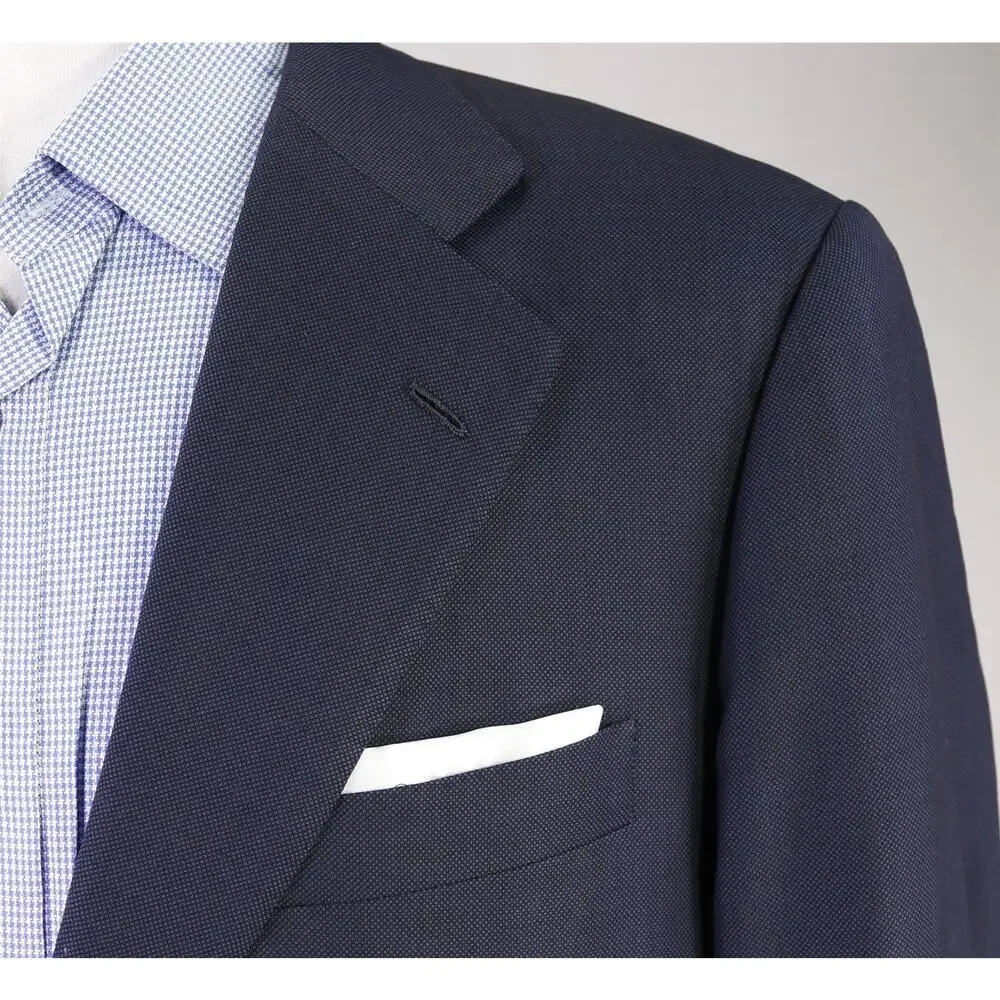 Loro Piana Bespoke Tailored Navy Blue Birdseye Woven Super 150's Wool Blazer 42R